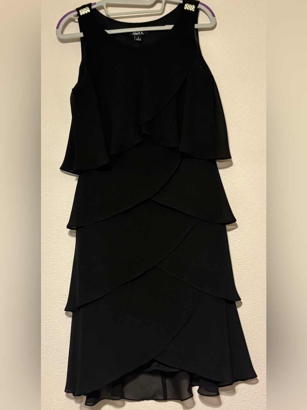 SLNY Black Women's Ruffle Cocktail Sheath Dress